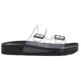 Ideal Shoes Průhledné pantofle se sponou černý