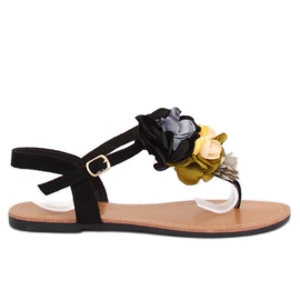 Černé sandály s květinami L518 Black černý