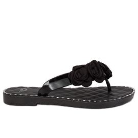 Černé žabky s květinami YJL-1818 Black černý