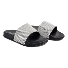 Lesklé pantofle s flitry SL-32 černé šedá Lesklé pantofle s flitry SL-32 černé šedá