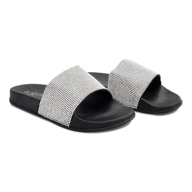 Lesklé pantofle s flitry SL-32 černé šedá Lesklé pantofle s flitry SL-32 černé šedá