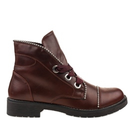 Kayla Shoes Hnědé šněrovací kotníkové boty 11606-73 červené