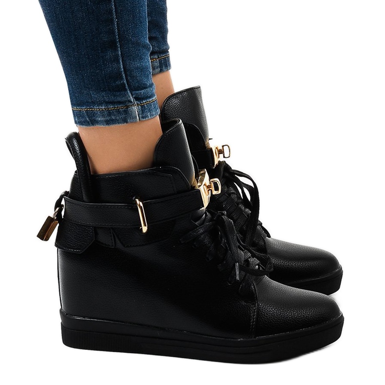 Černé klínové tenisky se sponou H6600A černá Černé klínové tenisky se sponou H6600A černá