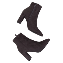 Šedé kozačky na vysokém podpatku NS039P Grey šedá