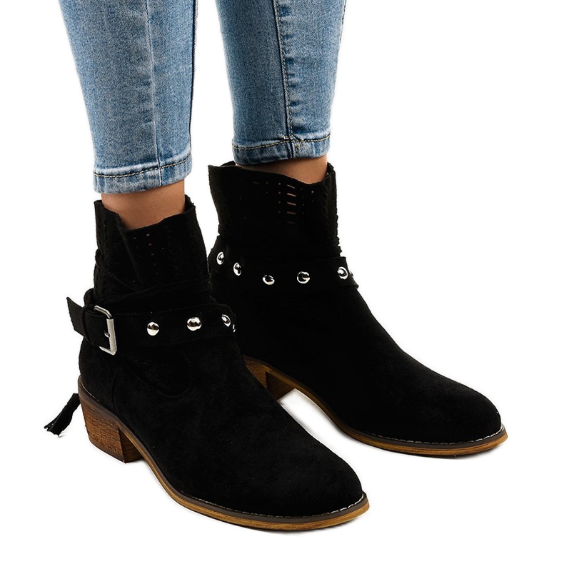 Prolamované černé semišové nazouvací boty LS-730 černá Prolamované černé semišové nazouvací boty LS-730 černá