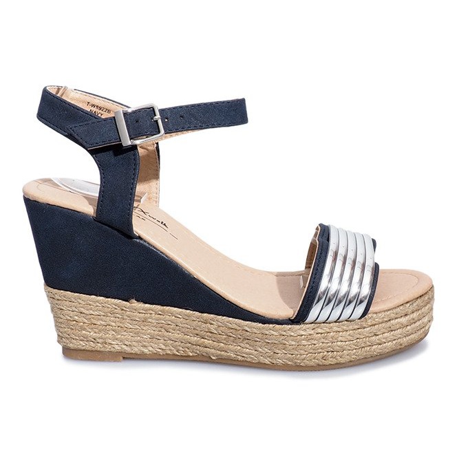 Černé sandály na jemné klínové podpatku Glam Shine námořnická modrá