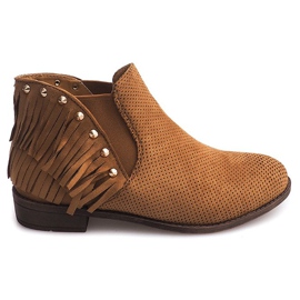 Prolamované Boho boty Fringe 3576 Camel hnědý
