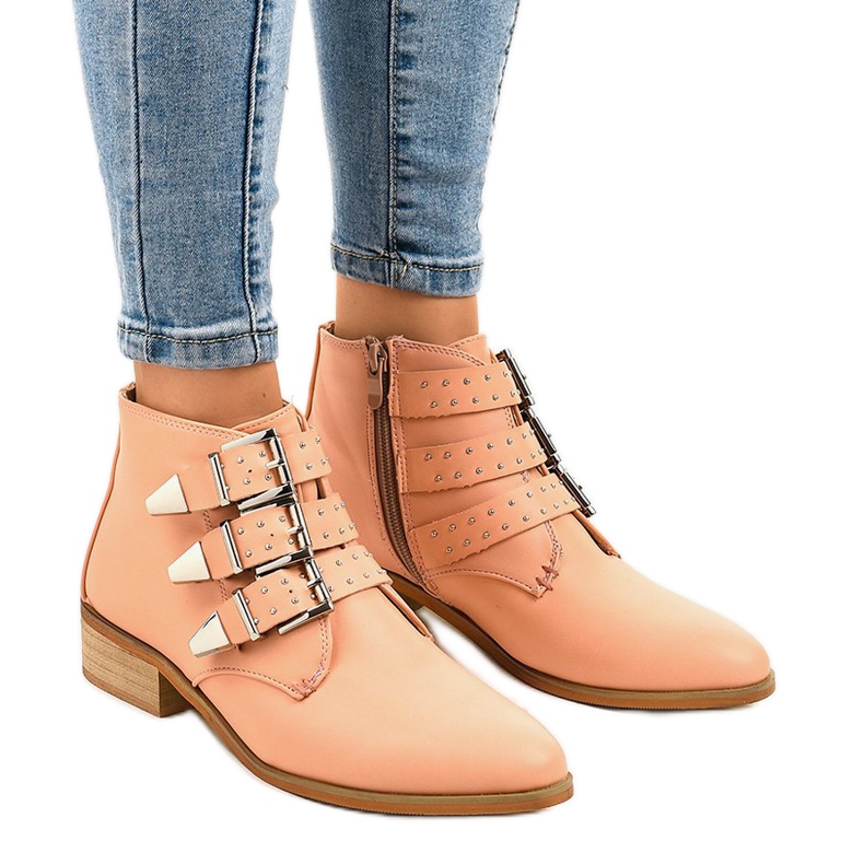 Růžové kozačky se sponou na zip A-263 růžový