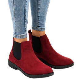 Burgundské semišové ploché kotníkové boty s elastickým L08-155 červené