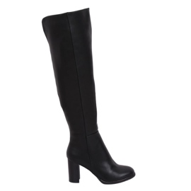 Kozačky nad kolena na sloupku černé F128 Černá