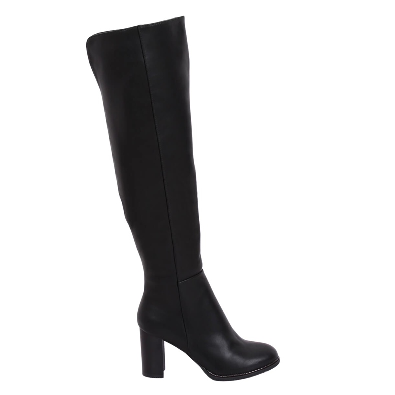 Kozačky nad kolena na sloupku černé F128 Černá