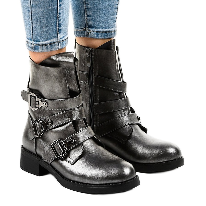 Šedé dámské kozačky se sponami HQ1588 šedá