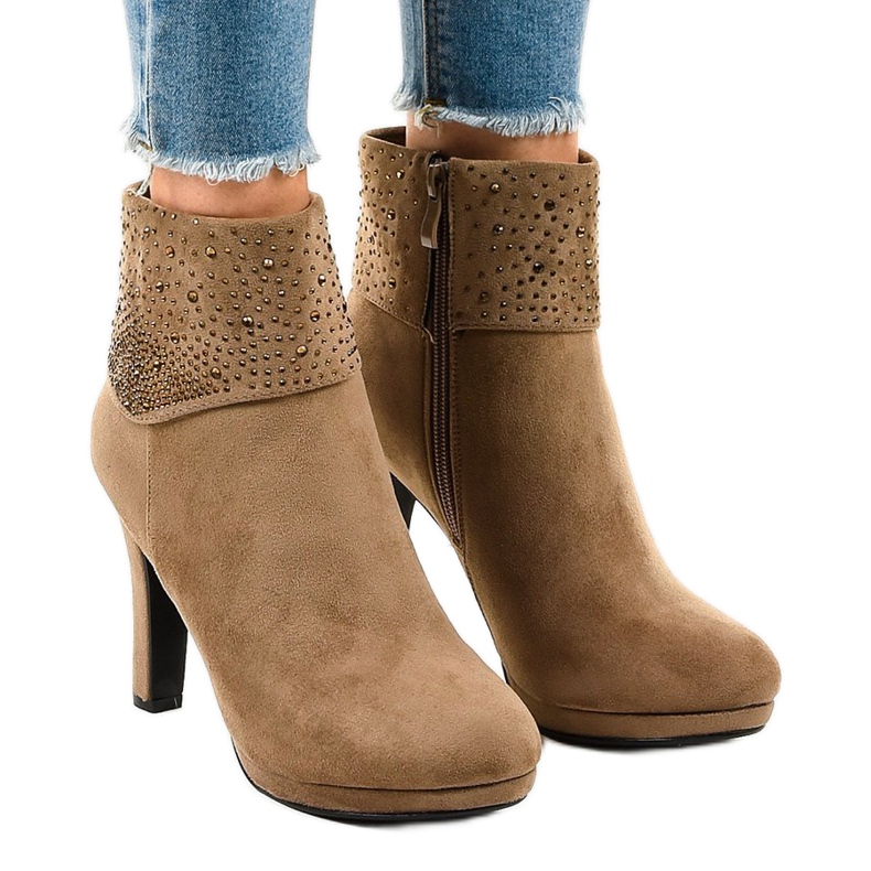 Khaki semišové kotníkové boty na sloupku SQ15 vícebarevný zelená Khaki semišové kotníkové boty na sloupku SQ15 vícebarevný zelená