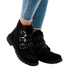 Černé semišové kotníkové boty s přezkami TL95-1 černá Černé semišové kotníkové boty s přezkami TL95-1 černá