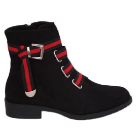 Černé dámské ploché černé kozačky 1706 Black černá