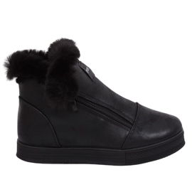 Černé kotníkové tenisky s kožešinou W19-29 Black černá Černé kotníkové tenisky s kožešinou W19-29 Black černá