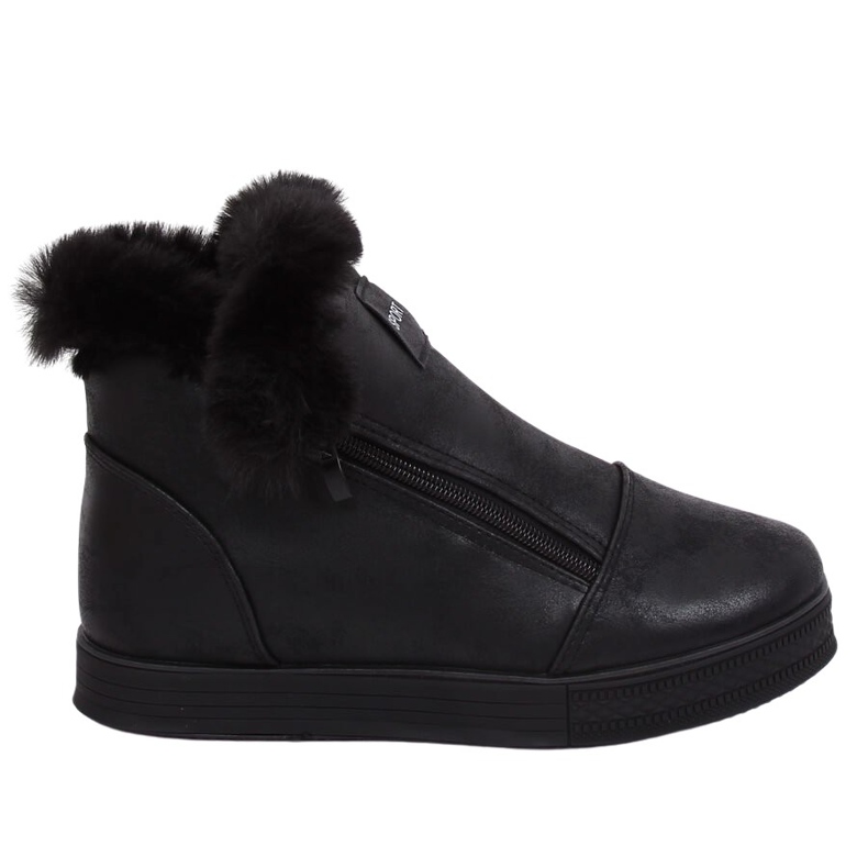 Černé kotníkové tenisky s kožešinou W19-29 Black černá Černé kotníkové tenisky s kožešinou W19-29 Black černá
