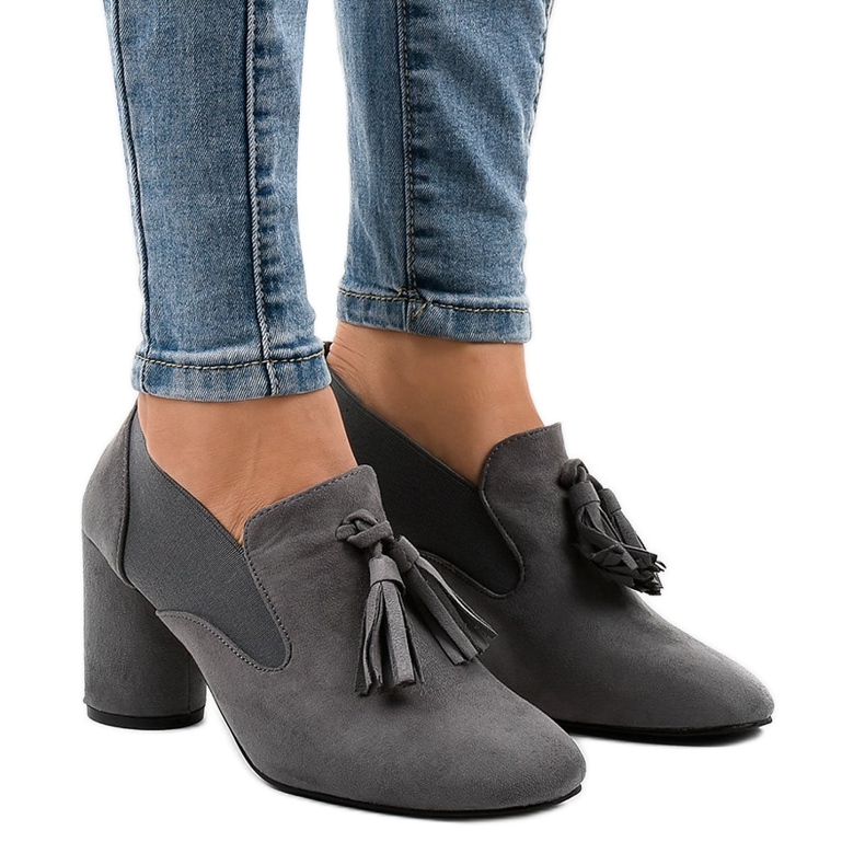 Černé semišové lodičky na sloupku LL-97P šedá Černé semišové lodičky na sloupku LL-97P šedá