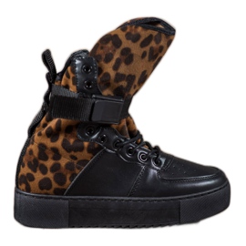 Diamantique Vysoké boty s leopardím potiskem hnědý černý