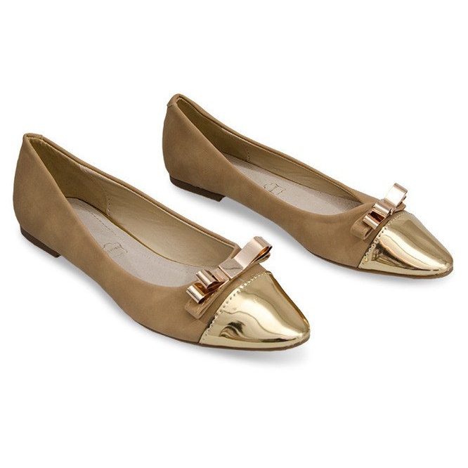 Krásné balerínky s kovovou mašlí A571 Khaki