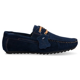 Šněrovací kožené mokasíny SH57 Navy Blue námořnická modř