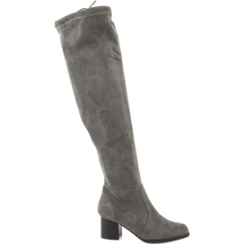 M.Daszyński Semišové kozačky nad kolena šedá