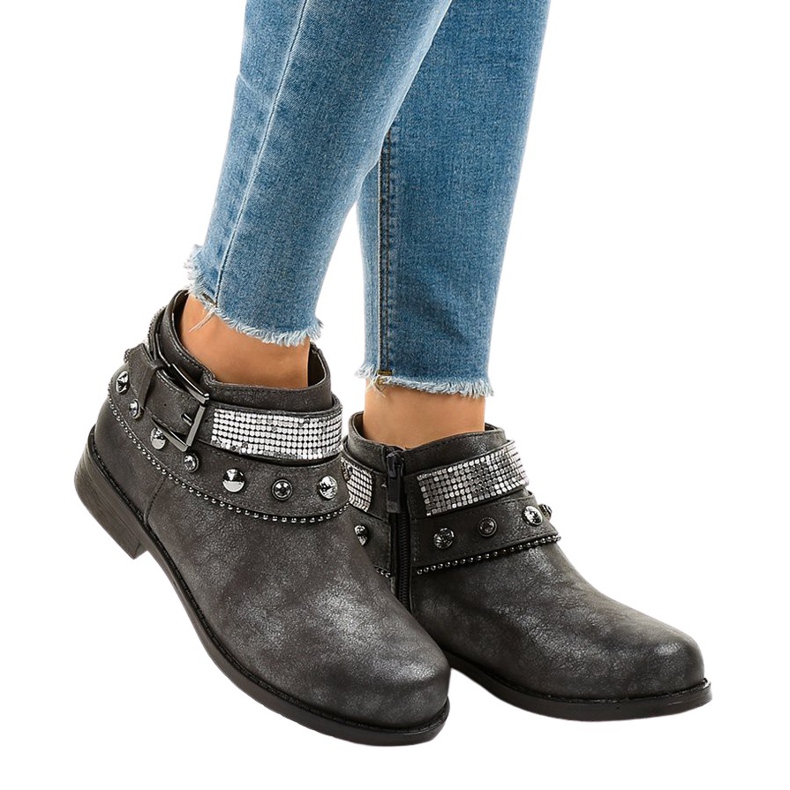 Šedé kozačky zdobené zipem LL178 šedá Šedé kozačky zdobené zipem LL178 šedá