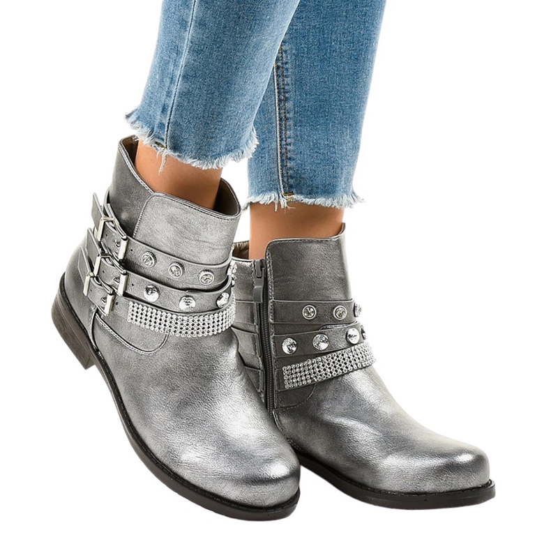 Šedé kozačky bohatě zdobené LL179 šedá