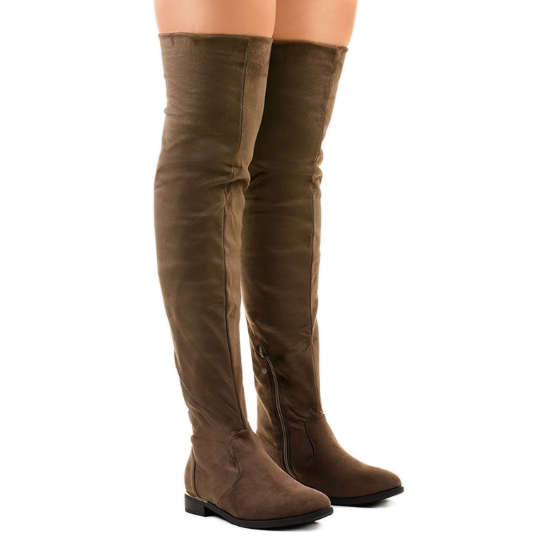 Hnědé kozačky nad kolena BM131 zelená Hnědé kozačky nad kolena BM131 zelená