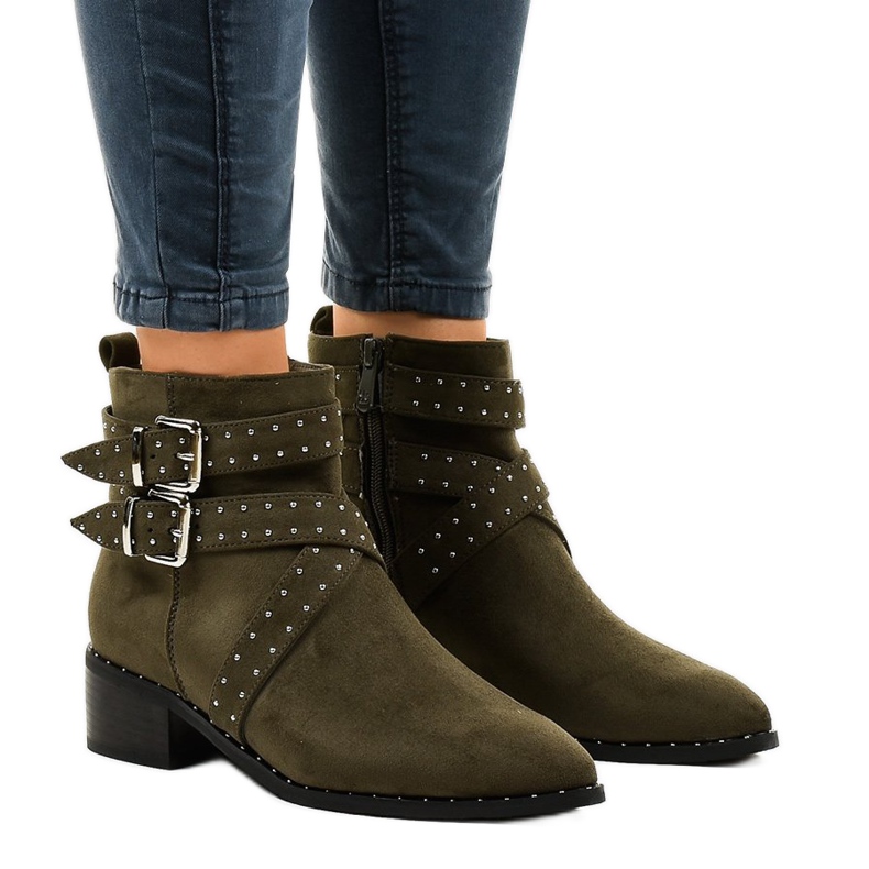 Zelené semišové kotníkové boty na sloupku T172 zelená