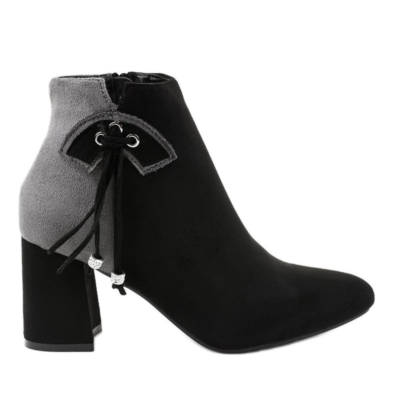 Černé semišové kotníkové boty na sloupku H372 černá šedá Černé semišové kotníkové boty na sloupku H372 černá šedá