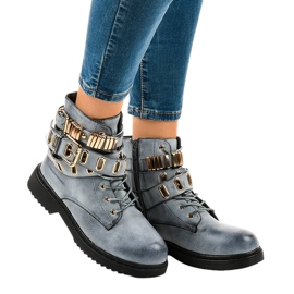 Modré ploché zateplené boty B2878-KB modrý