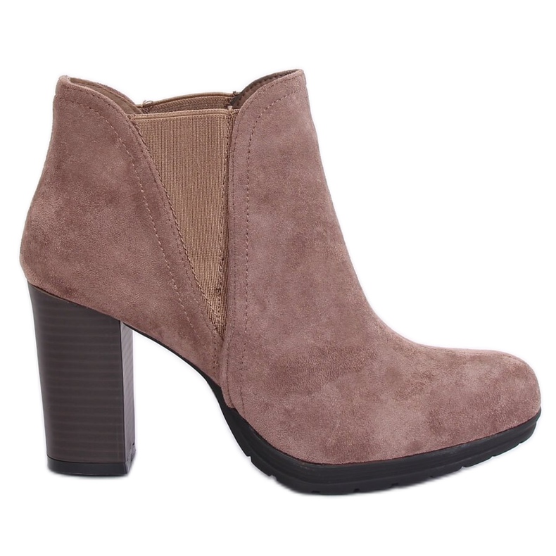 Béžové kozačky na vysokém podpatku H9261 Kaki béžový Béžové kozačky na vysokém podpatku H9261 Kaki béžový