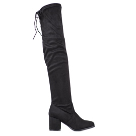 Ideal Shoes Semišové stehenní boty černý