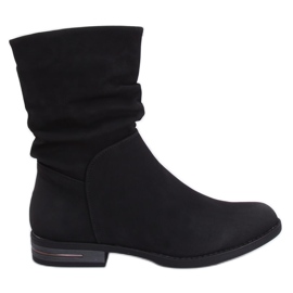 Černé dámské ploché černé kozačky 5139 Black černý