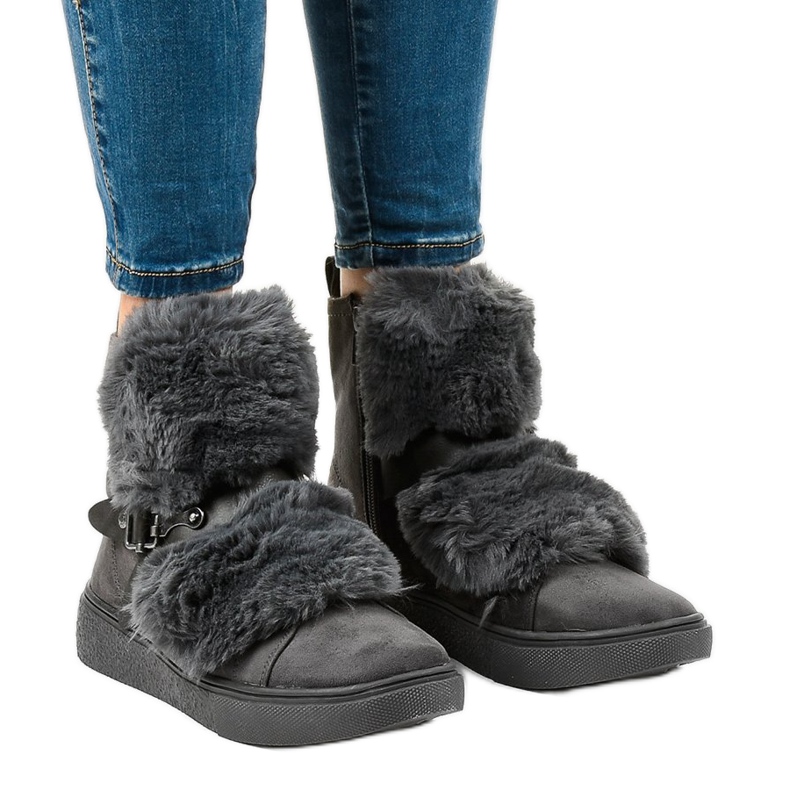 Šedé semišové zateplené boty GF-QB08 šedá