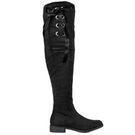 Ideal Shoes Kozačky nad kolena se stuhou černý
