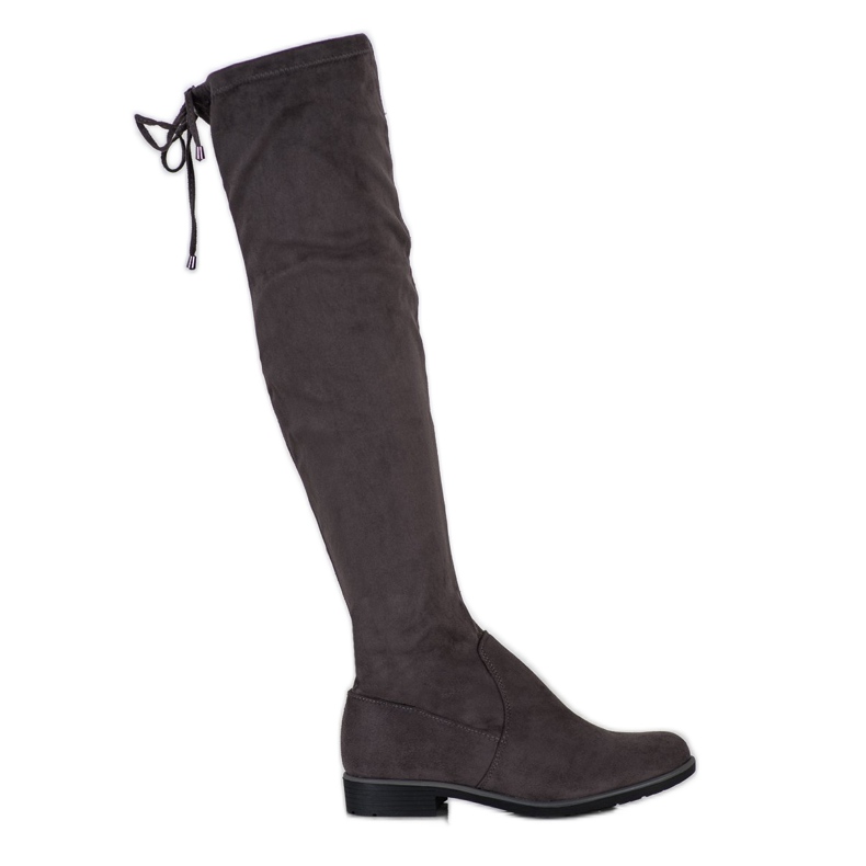 J. Star Semišové stehenní kozačky s vázáním šedá