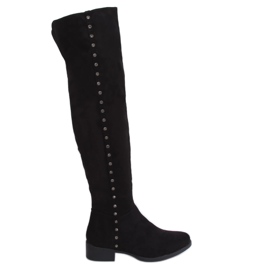 Černé dámské stehenní boty 539-A Black Ii Quality černý