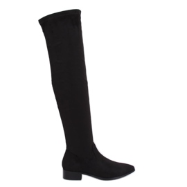 Kozačky nad kolena s plochými podpatky černé RB34P černé černý