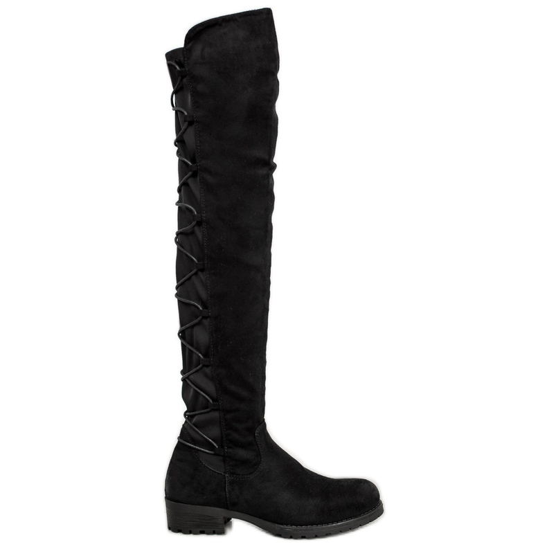 Forever Folie Semišové stehenní kozačky s vázáním černá