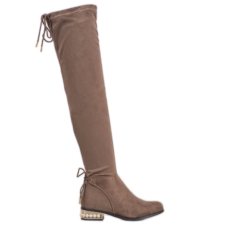 Cm Paris Kozačky nad stehna s ozdobným podpatkem hnědý