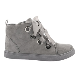 Semišové kozačky a mašle TL0147 Šedá