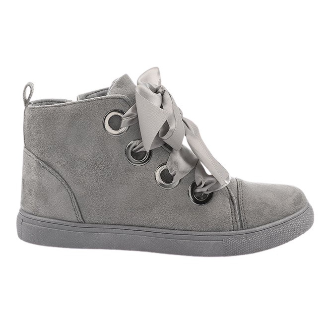 Semišové kozačky a mašle TL0147 Šedá