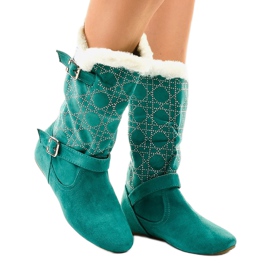 Zelené ploché kozačky do poloviny lýtek R100 zelená Zelené ploché kozačky do poloviny lýtek R100 zelená