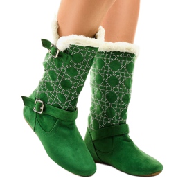 Zelené ploché kozačky do poloviny lýtek R100 zelená Zelené ploché kozačky do poloviny lýtek R100 zelená