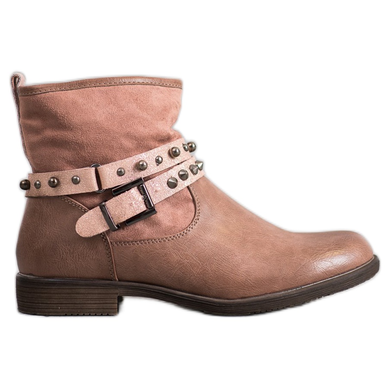 SHELOVET Růžové kozačky s kamínky růžový