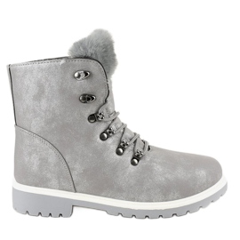 Šedé teplé krajkové boty TL02-1 šedá