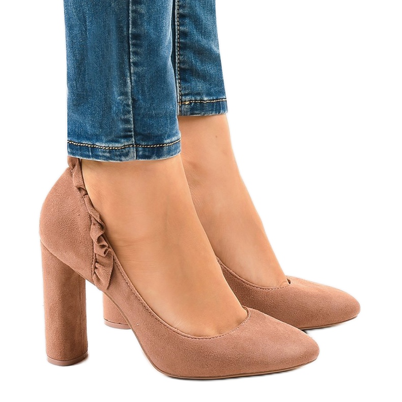 Růžové semišové vysoké podpatky LE037P růžový