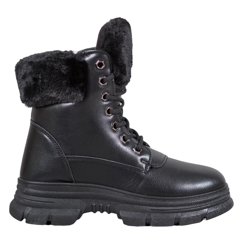 SHELOVET Šněrovací pracovníci s kožešinou černá